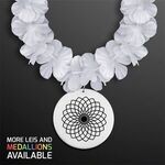 White Flower Lei Necklace with Medallion (Non-Light Up) -  