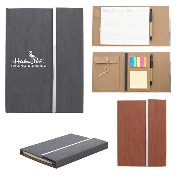 Main Product Image for WOODGRAIN PADFOLIO WITH STICKY NOTES AND FLAGS