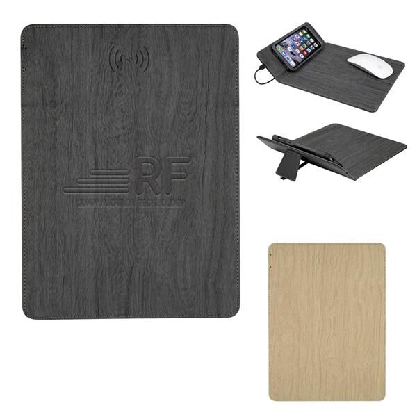 Main Product Image for Woodgrain Wireless Charging Mouse Pad With Phone Stand