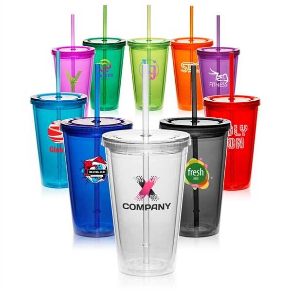 Main Product Image for Custom Printed Double Wall Acrylic Tumbler with Straw 16 Oz