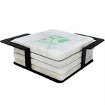 Buy Custom Square White Marble Coaster Set With Black Metal Stand